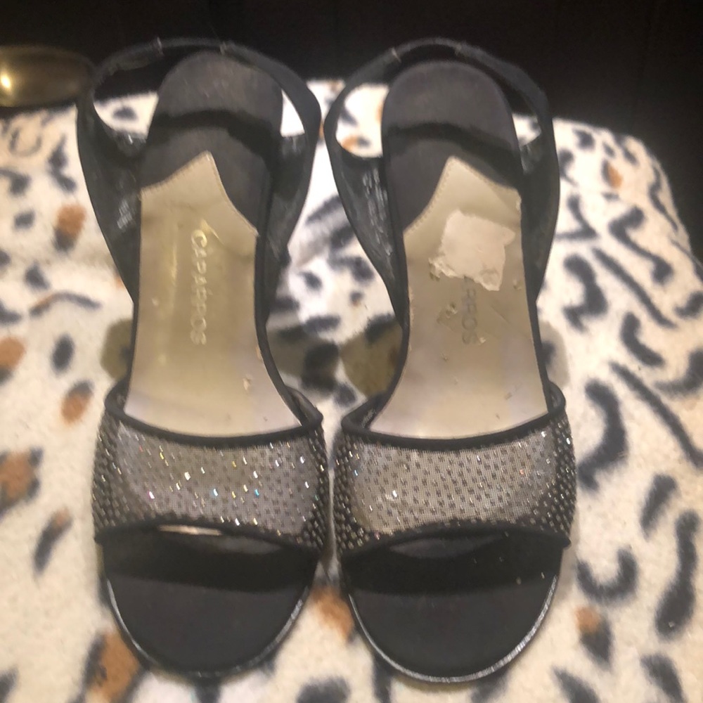 Caparros black material shoes with leather soles